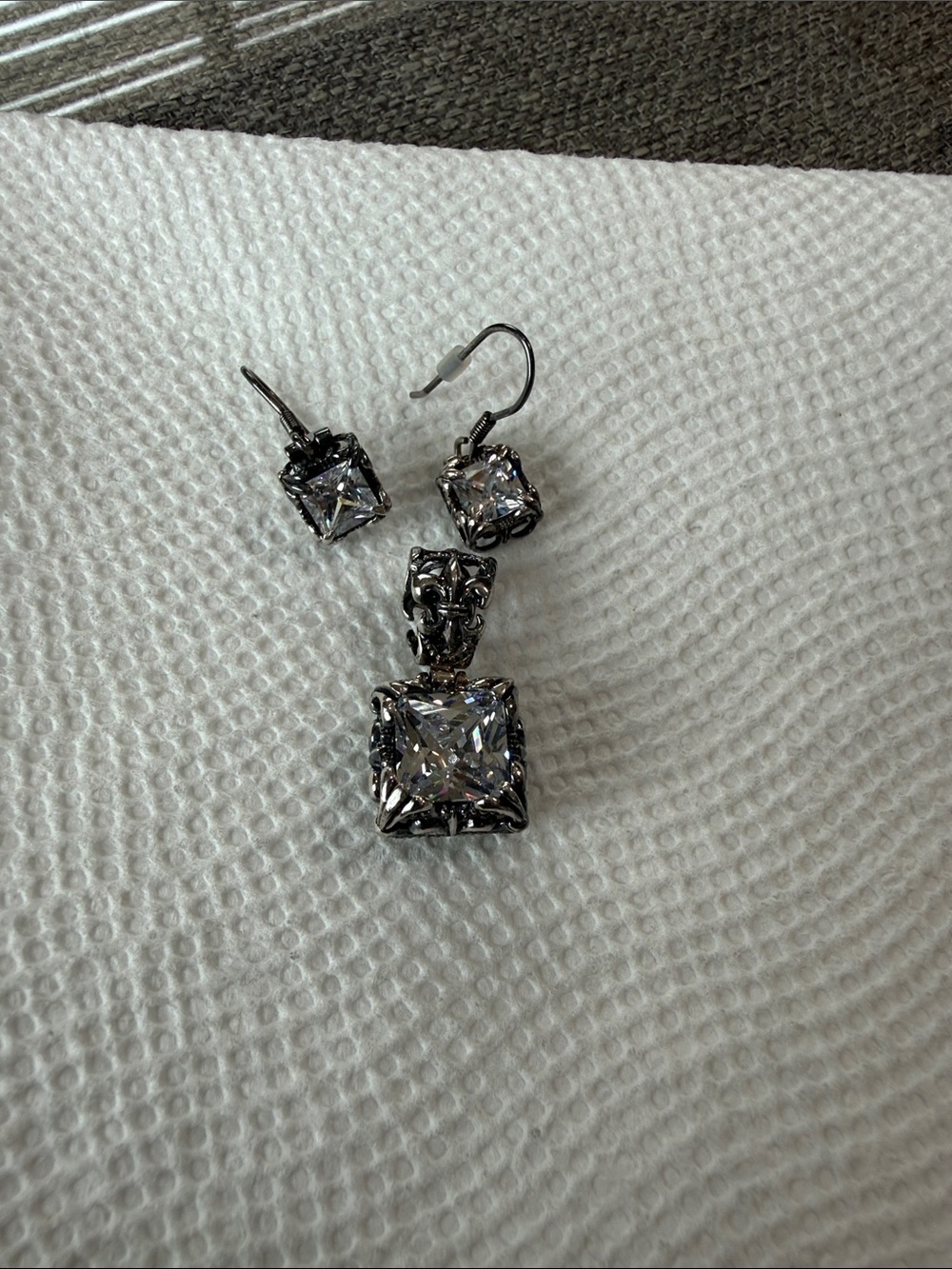Silpada Silver-Tone Square Crystal Pendant & Earrings Set - Clear